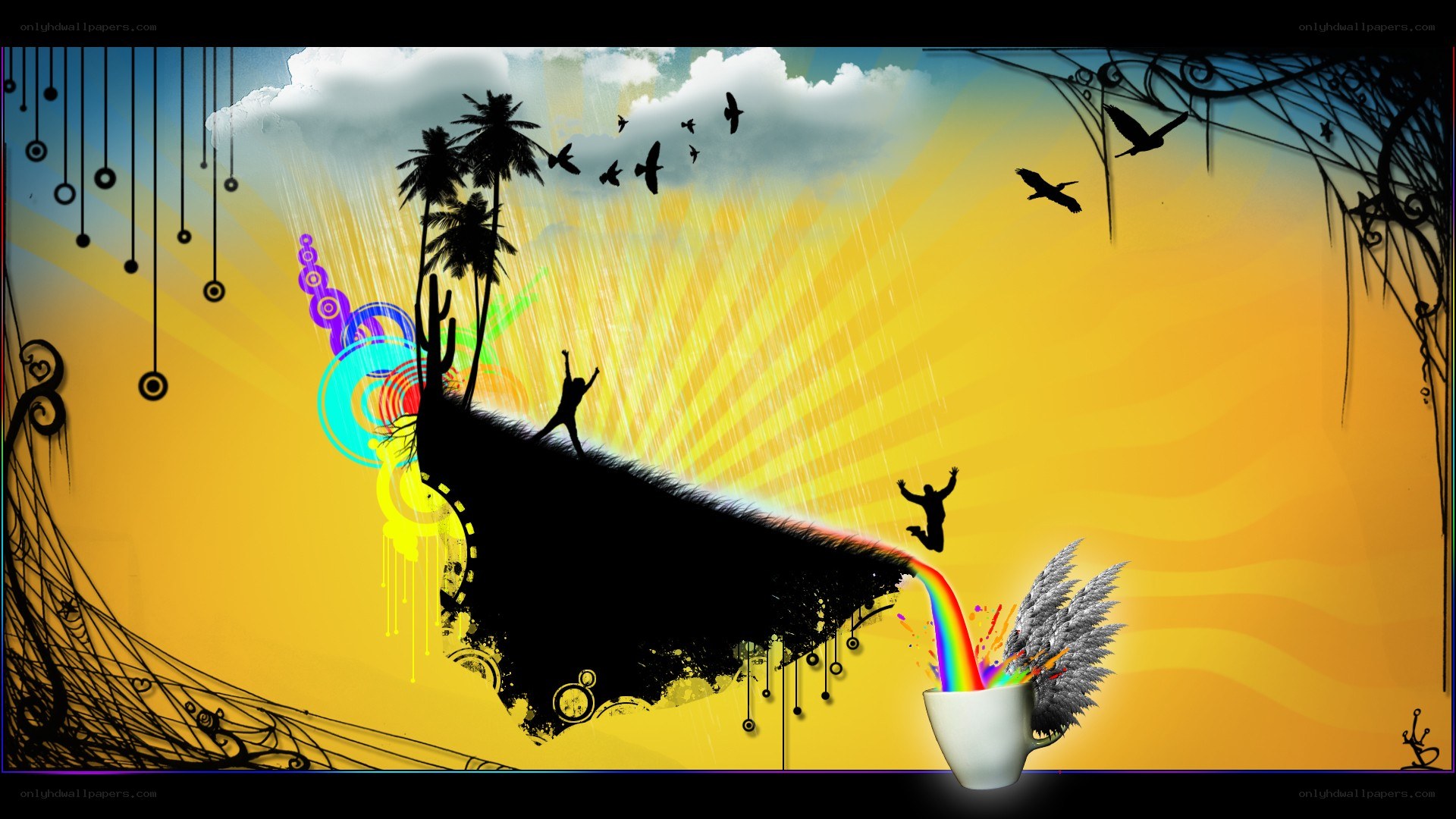 rainbow waterfall art