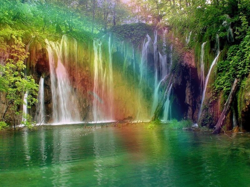 Rainbow Waterfall — Green, Serene, Afternoon, Photograph, Forest