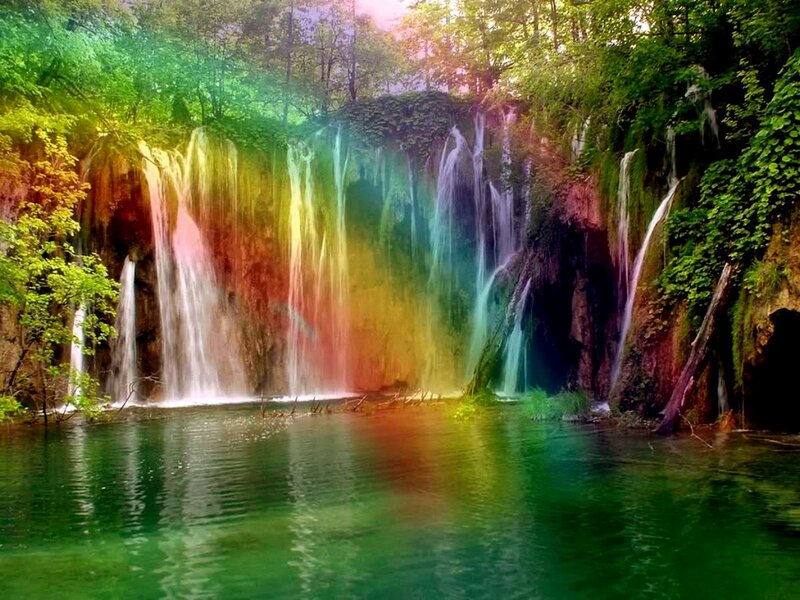 Rainbow Waterfall — Green, Serene, Afternoon, Photograph