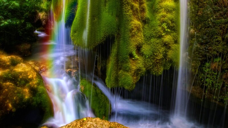 Rainbow Waterfall — Green, Serene, Photograph