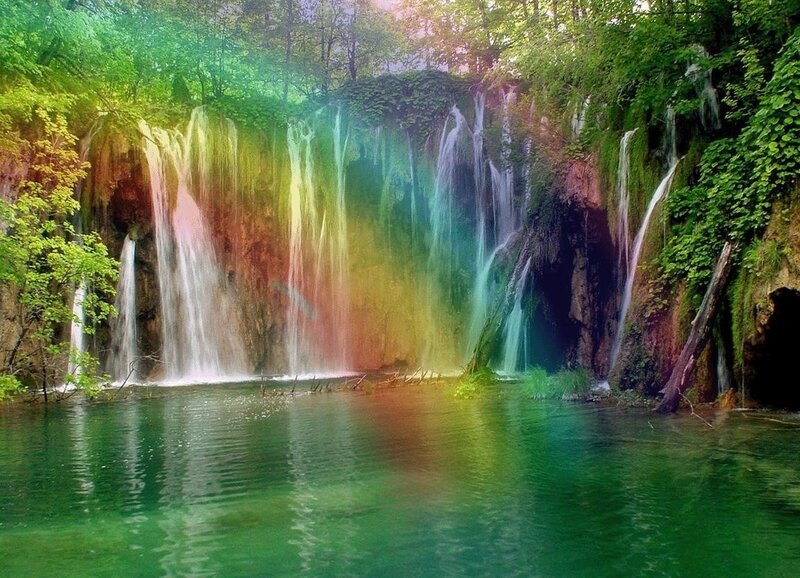 Rainbow Waterfall — Green, Serene