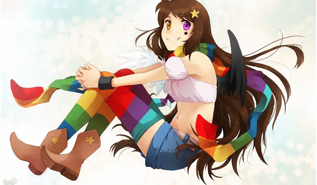 rainbow-winged anime girl
