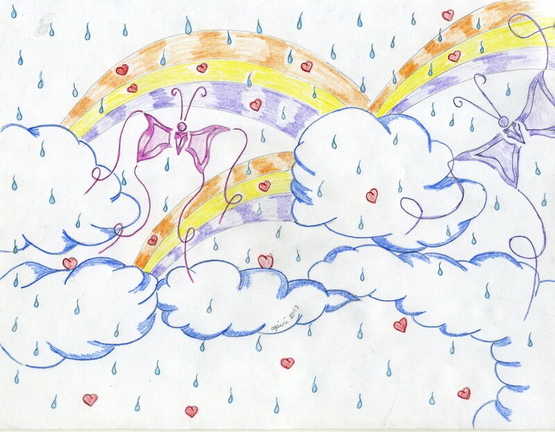 Rainbow with Butterflies — White, Whimsical