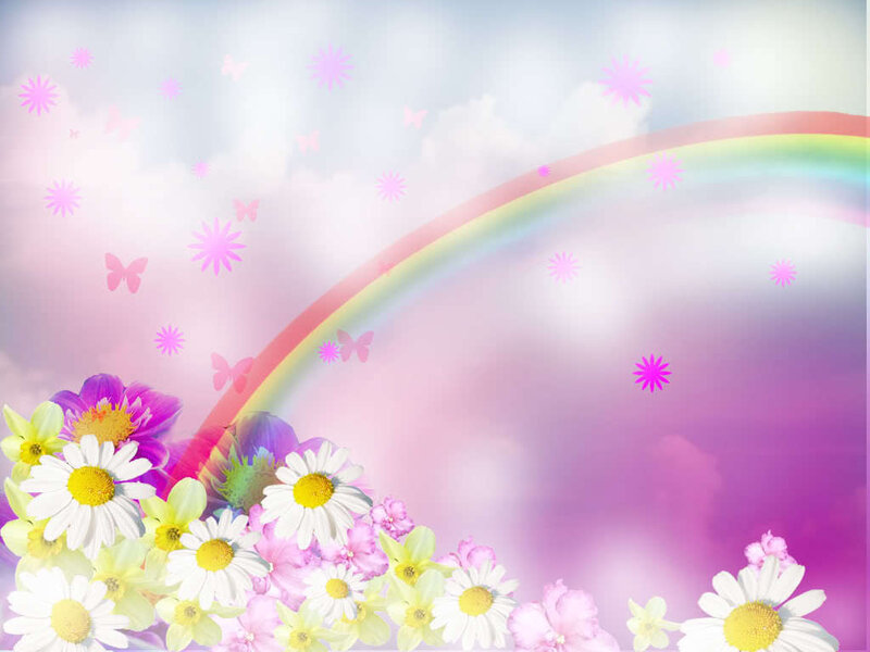 rainbow with flowers and butterflies