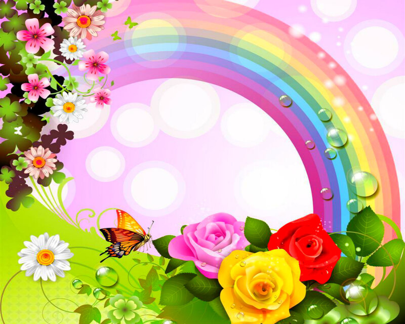 Rainbow with Flowers and Butterfly