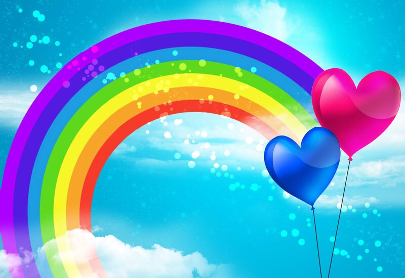 Rainbow with Heart Balloons