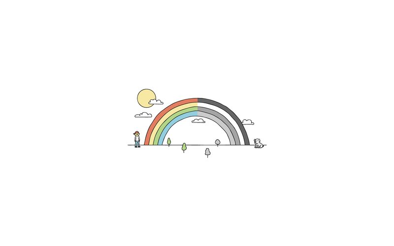 Rainbow with people and dog