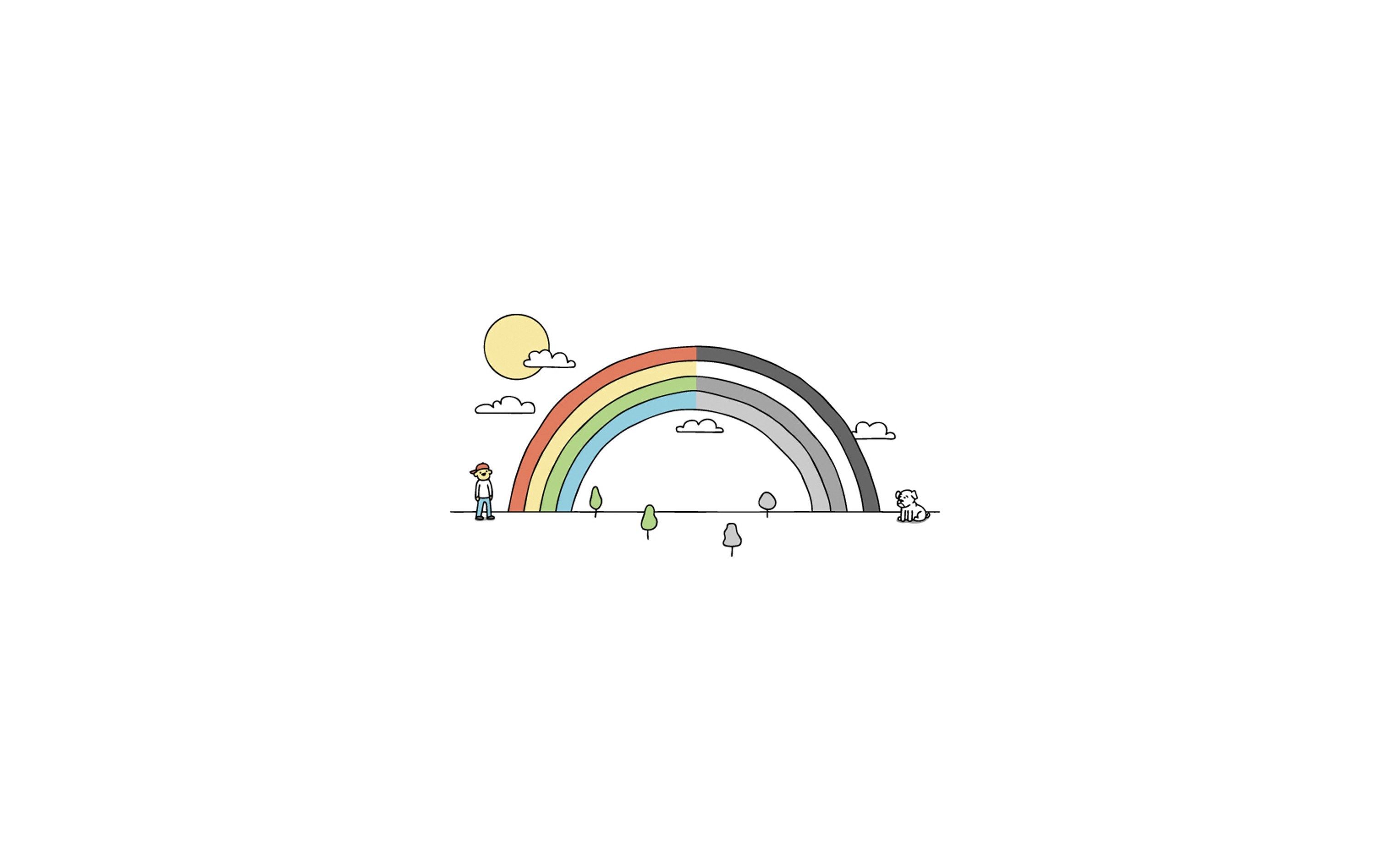 Rainbow with people and dog