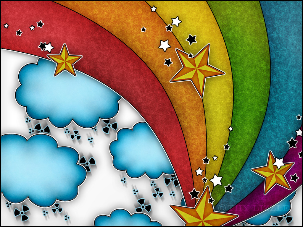 rainbow with stars and clouds