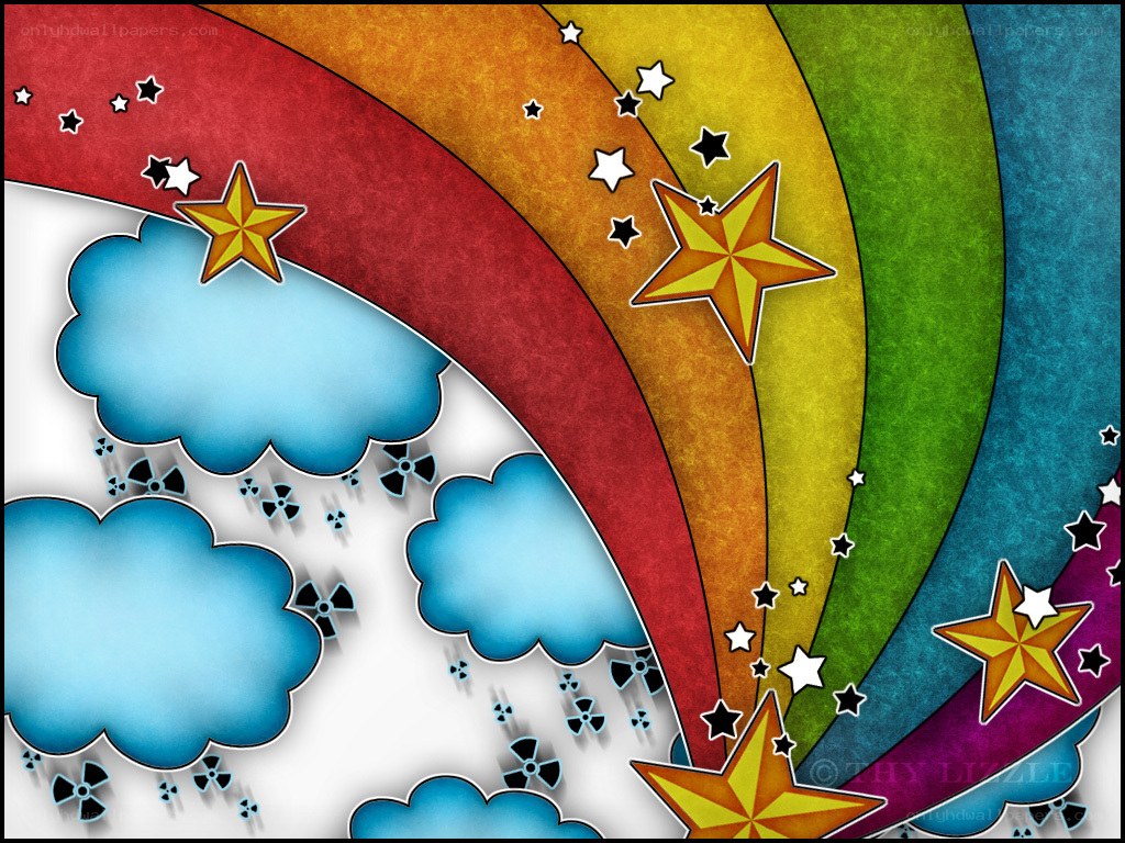 Rainbow with stars and clouds