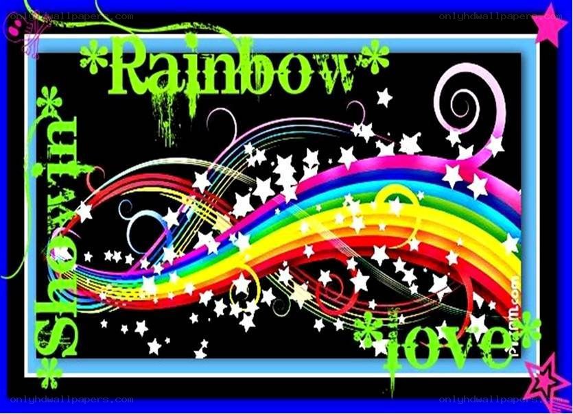rainbow with stars and swirls
