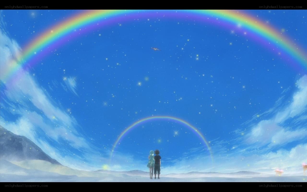 Rainbows over a desert landscape