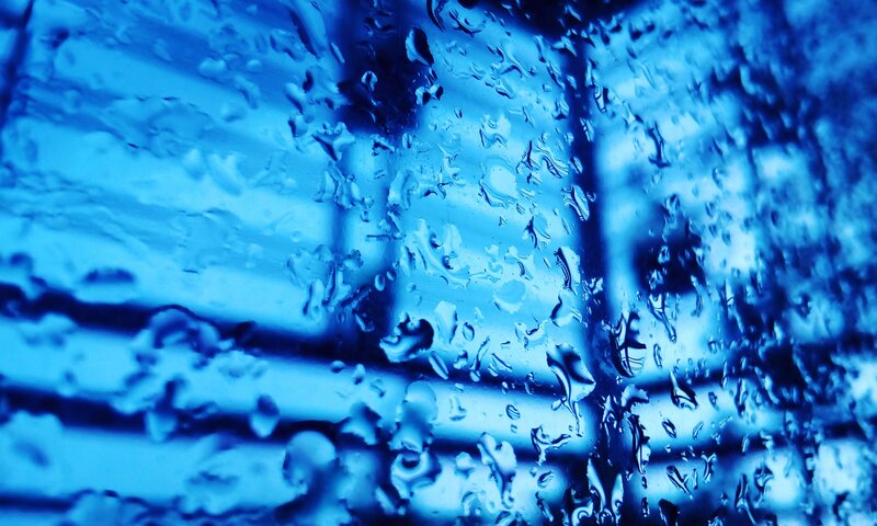 raindrops on a blue window