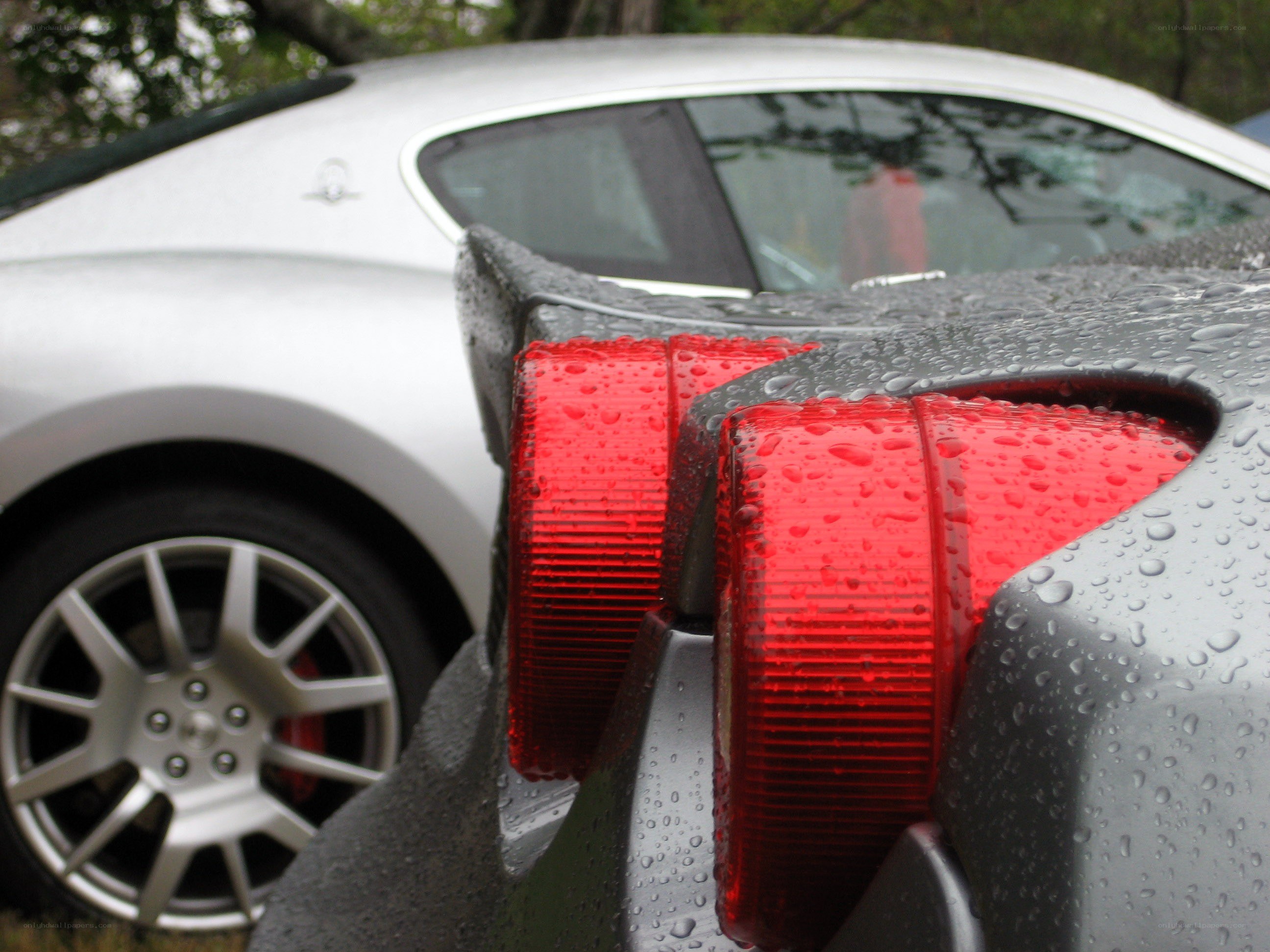 Raindrops on a car's taillights