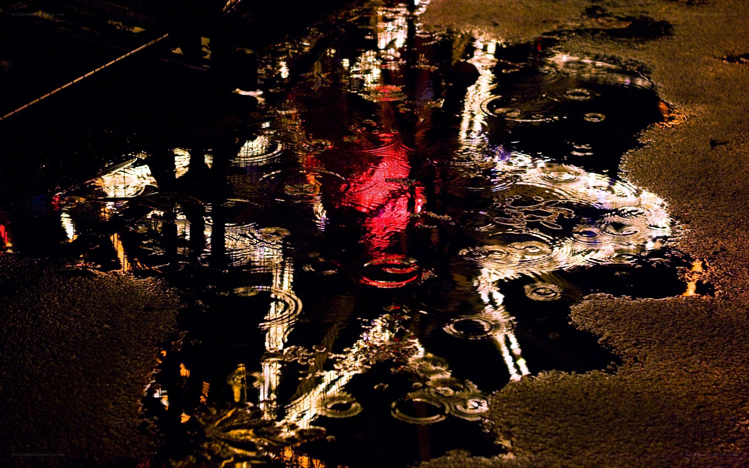 raindrops on a city puddle