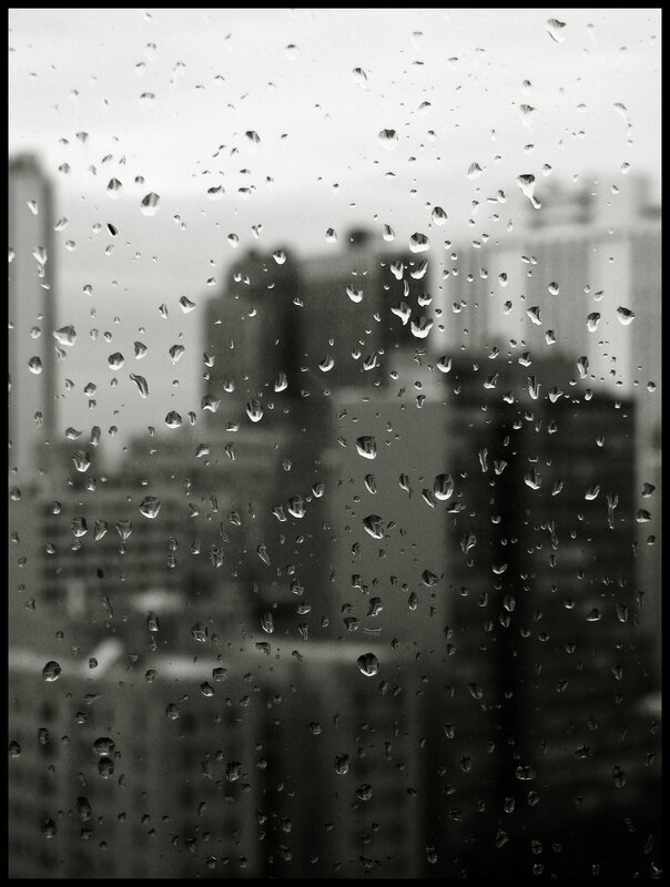 raindrops on a city window
