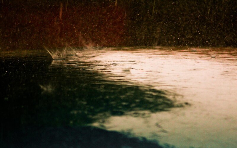 raindrops on a dark pond