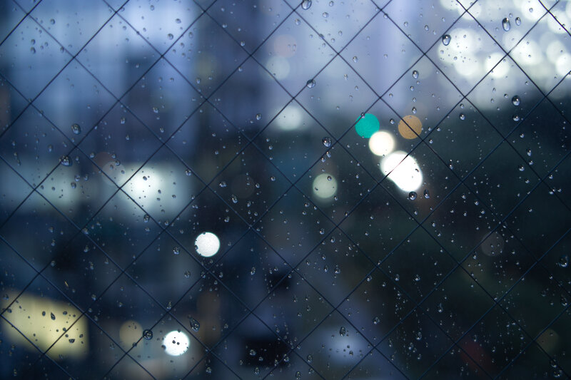 raindrops on a diamond-patterned window