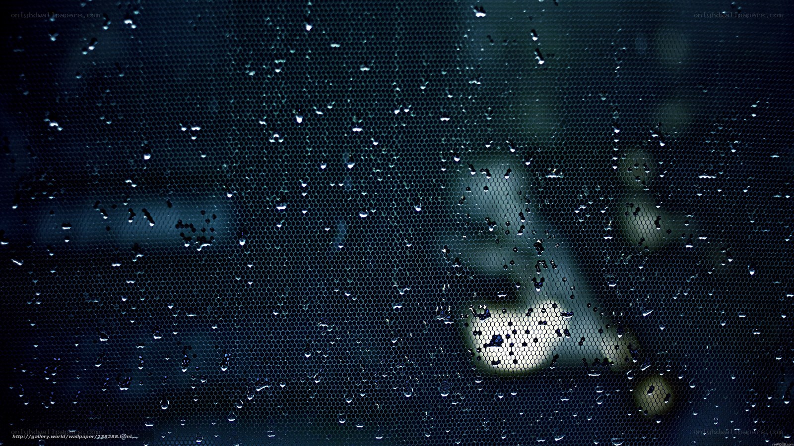 Raindrops on a mesh screen