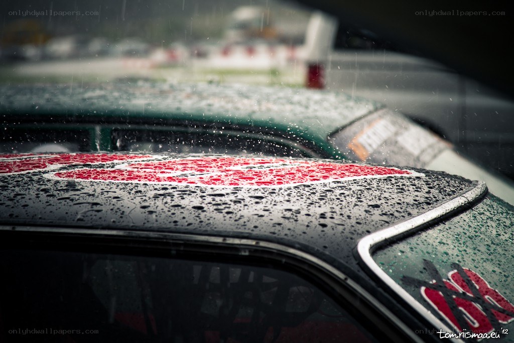 Raindrops on a race car