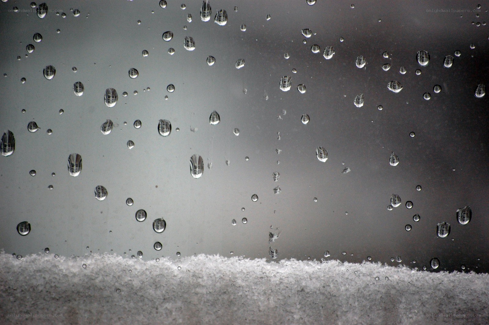 Raindrops on a snowy window