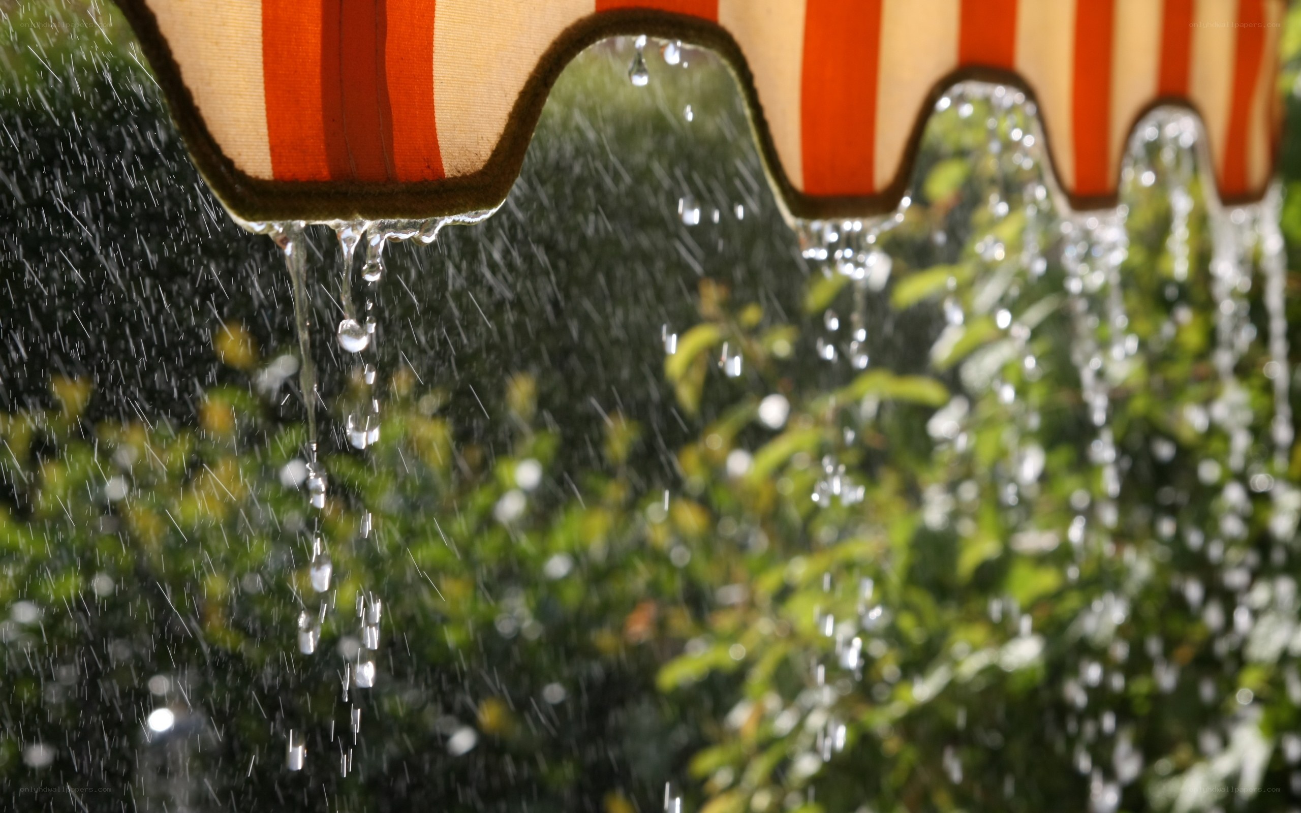 raindrops on a striped awning