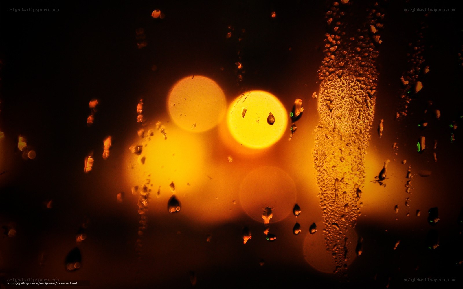 Raindrops on a window at night
