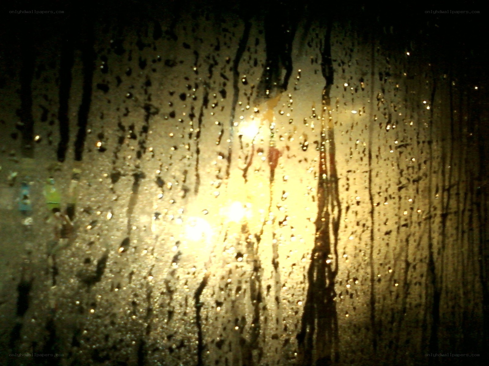 raindrops on a window at night