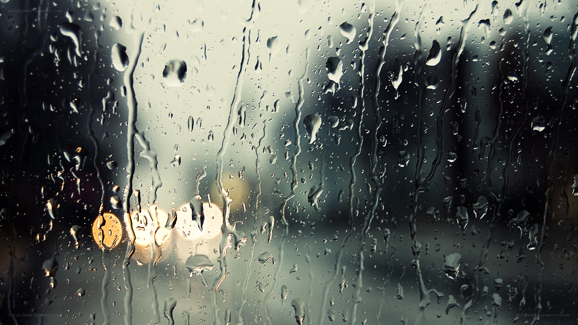 Raindrops on a window at night
