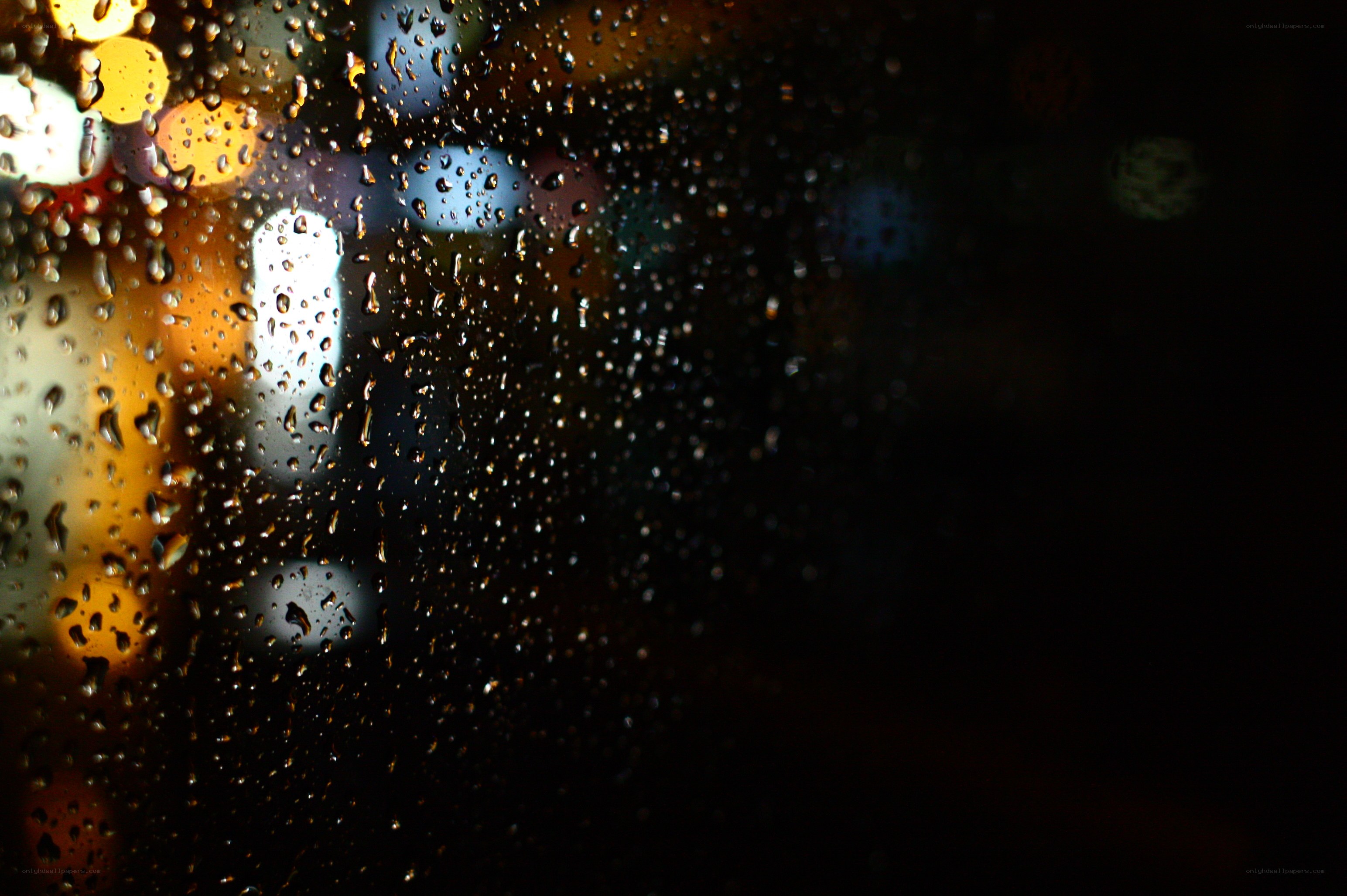 raindrops on a window at night