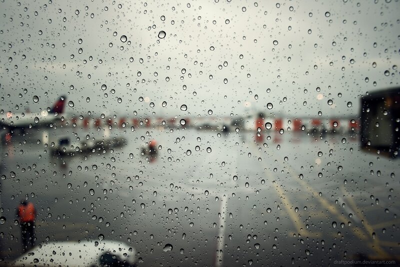 Raindrops on airport window