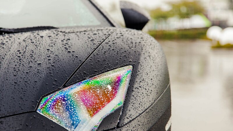 Raindrops on Car Headlight