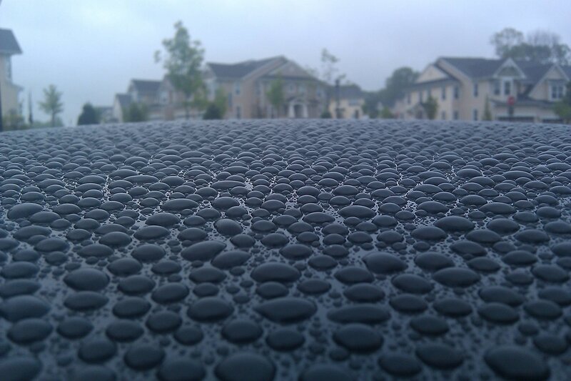 Raindrops on Car Roof — Gray, Damp