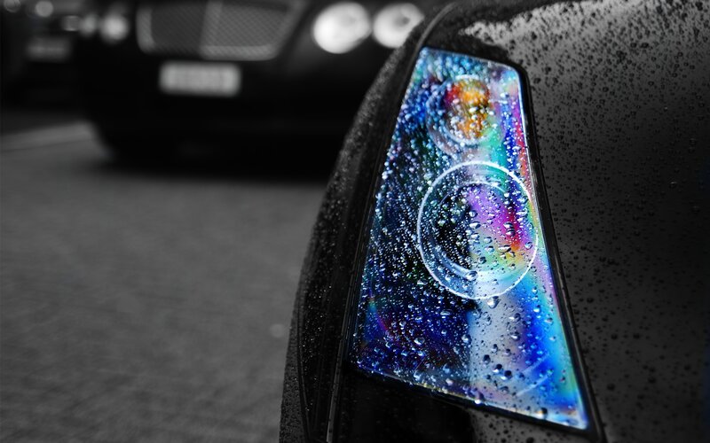 Raindrops on car taillight