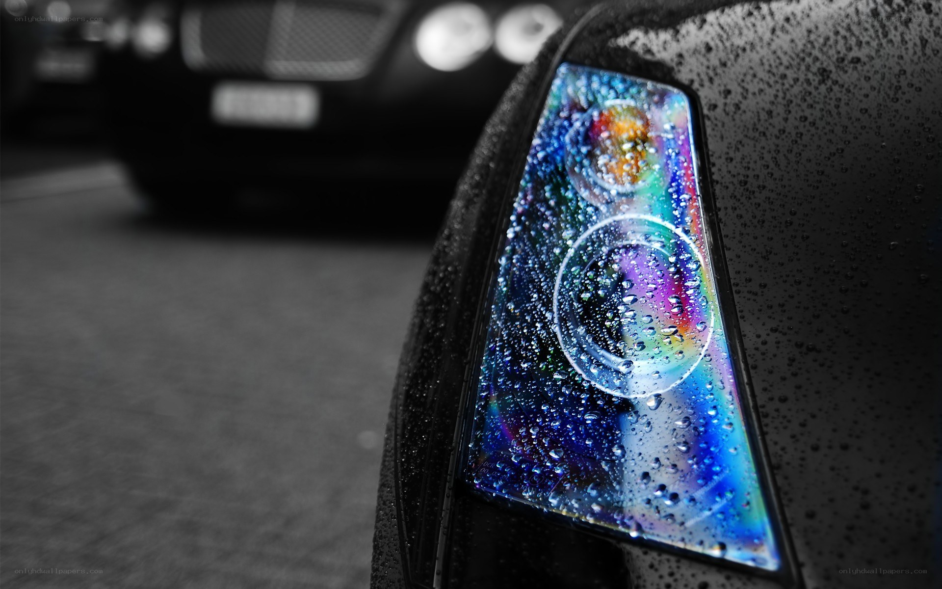 Raindrops on car taillight