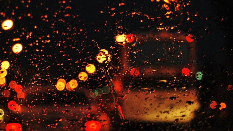 Raindrops on Car Window — Black, Dark, Night, Photograph