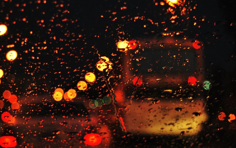 Raindrops on Car Window — Black, Dark, Night