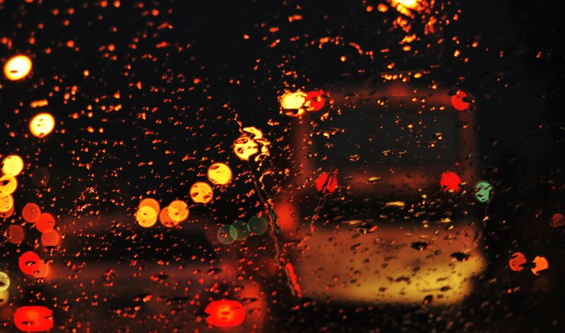 Raindrops on Car Window — Black, Dark