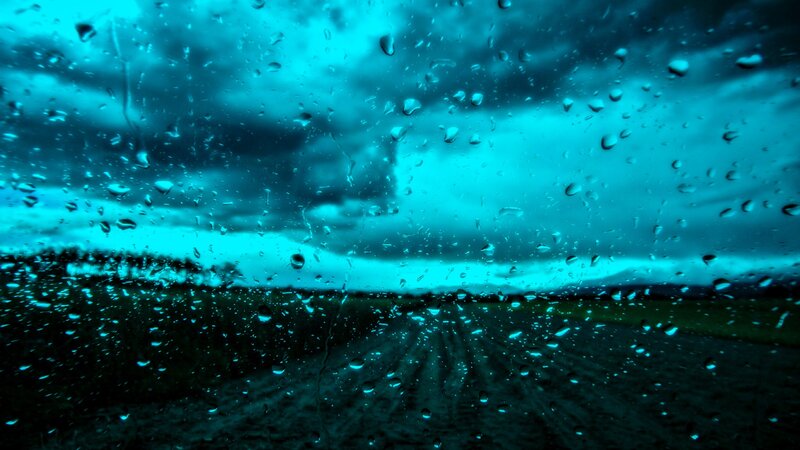 Raindrops on Car Window — Blue, Dramatic