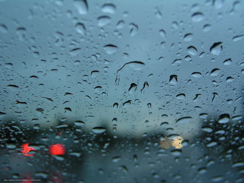 Raindrops on Car Window — Blue, Dreary