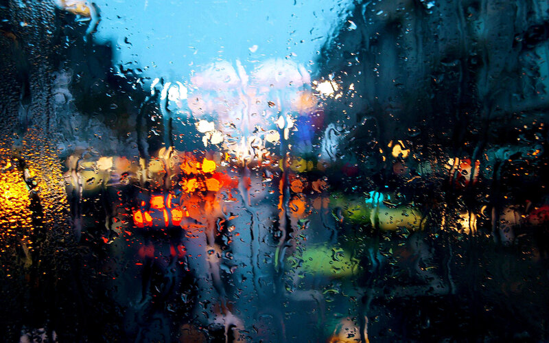 Raindrops on Car Window — Blue