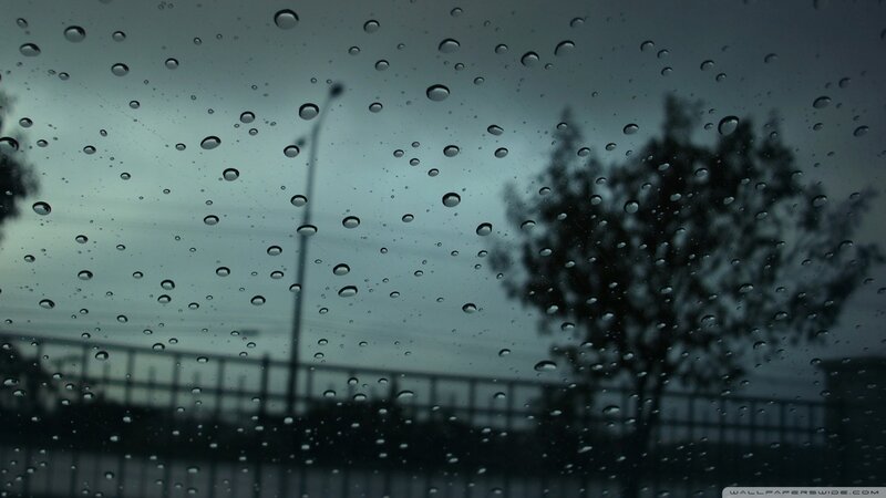 Raindrops on Car Window — Gray, Gloomy, Night, Photograph