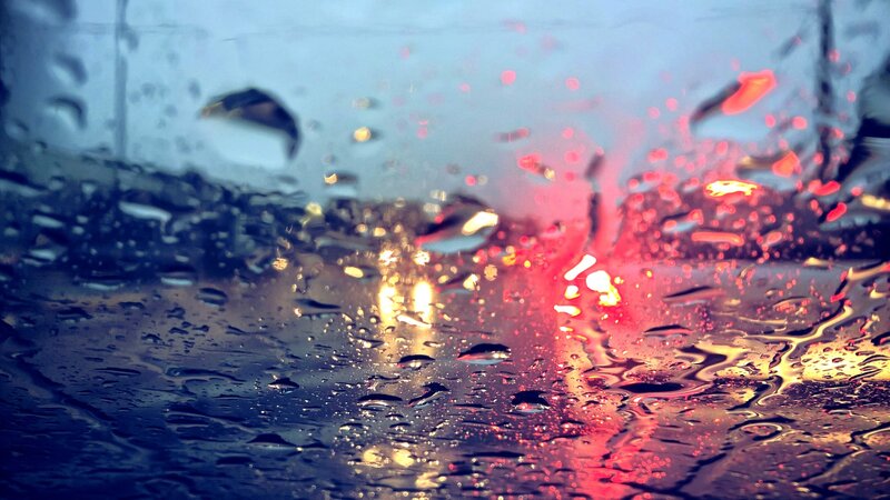 Raindrops on Car Window — Red, Dramatic