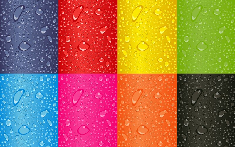 Raindrops on Colored Surfaces — Blue, Vibrant, Vector Art