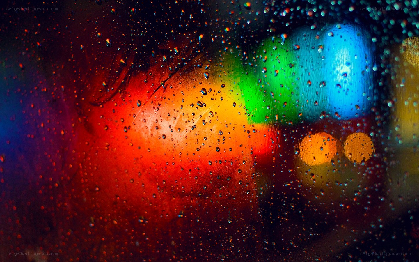 raindrops on colorful lights