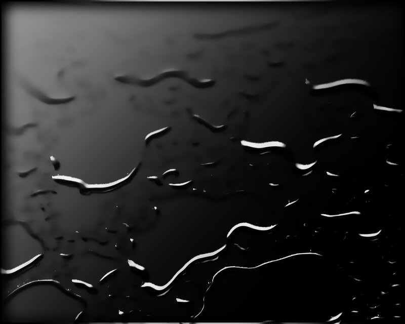 Raindrops on Dark Surface — Black, Dramatic