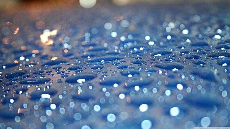Raindrops on Dark Surface — Blue, Calm, Photograph