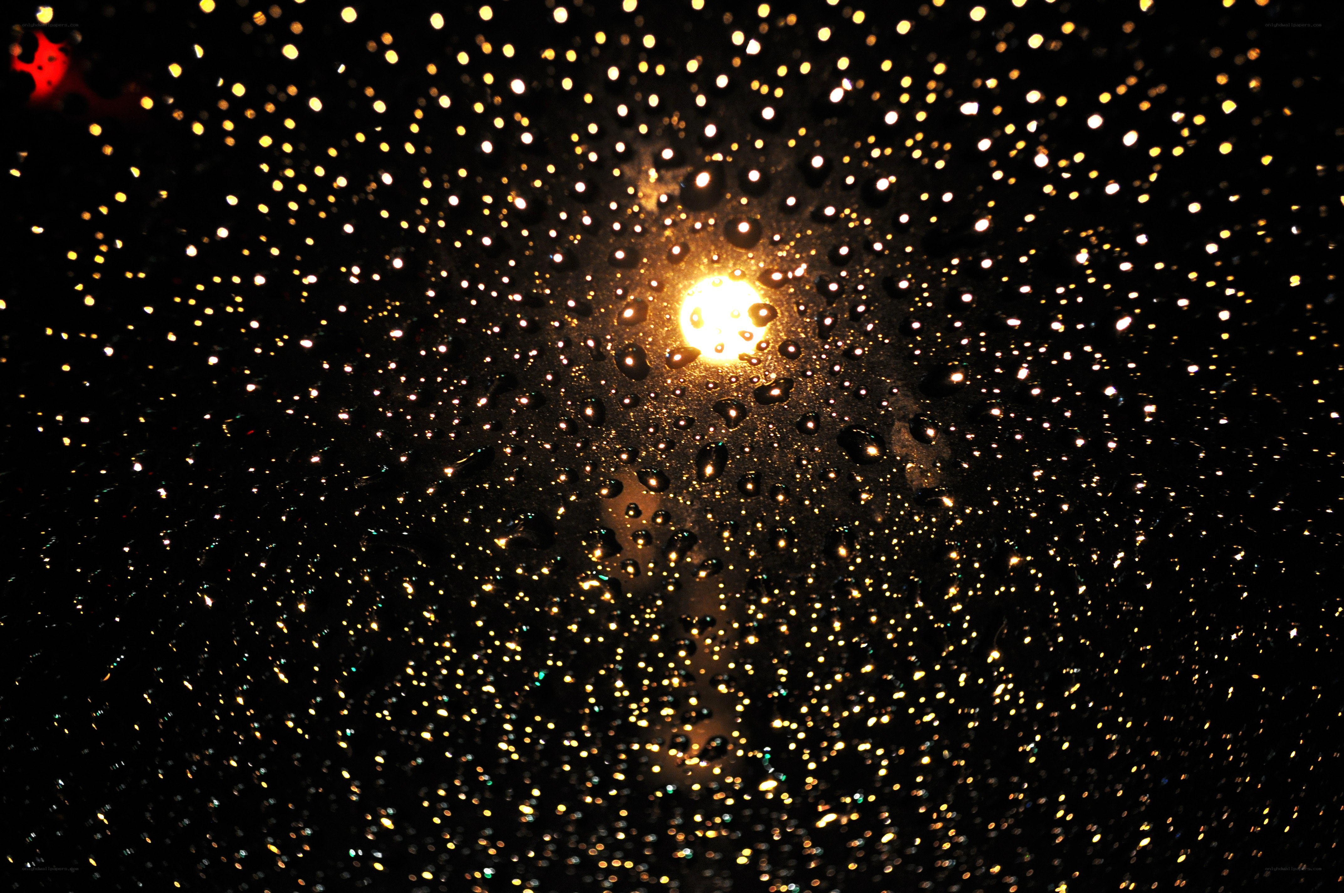 raindrops on glass at night