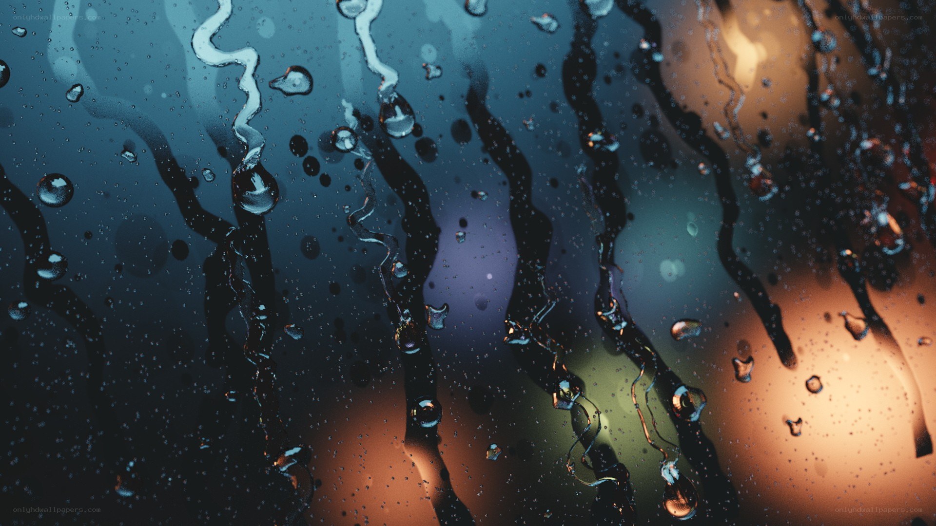 raindrops on glass at night