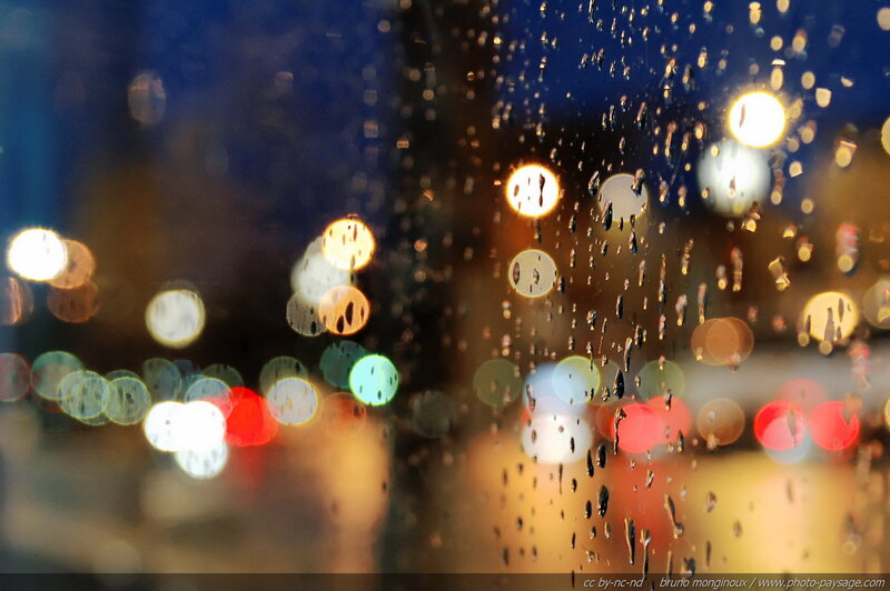 Raindrops on Glass at Night — Blue